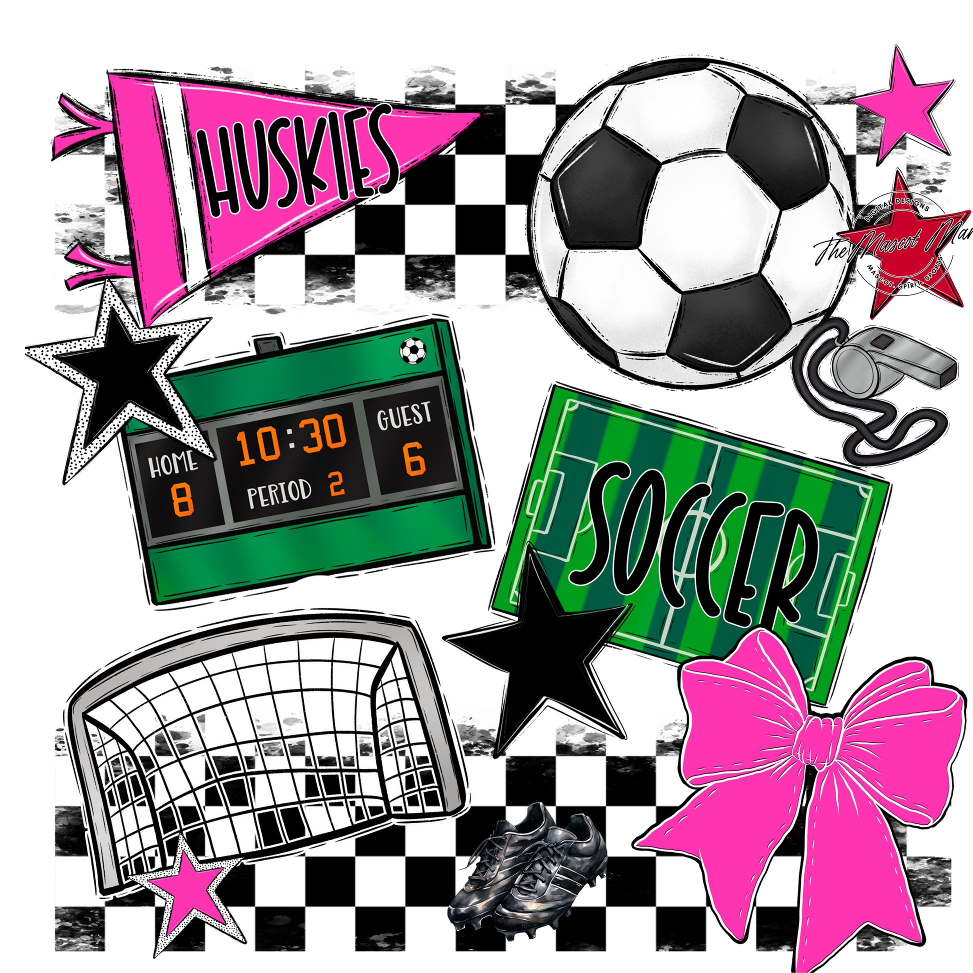 Huskies Checkers Soccer Spirit Design-Pink