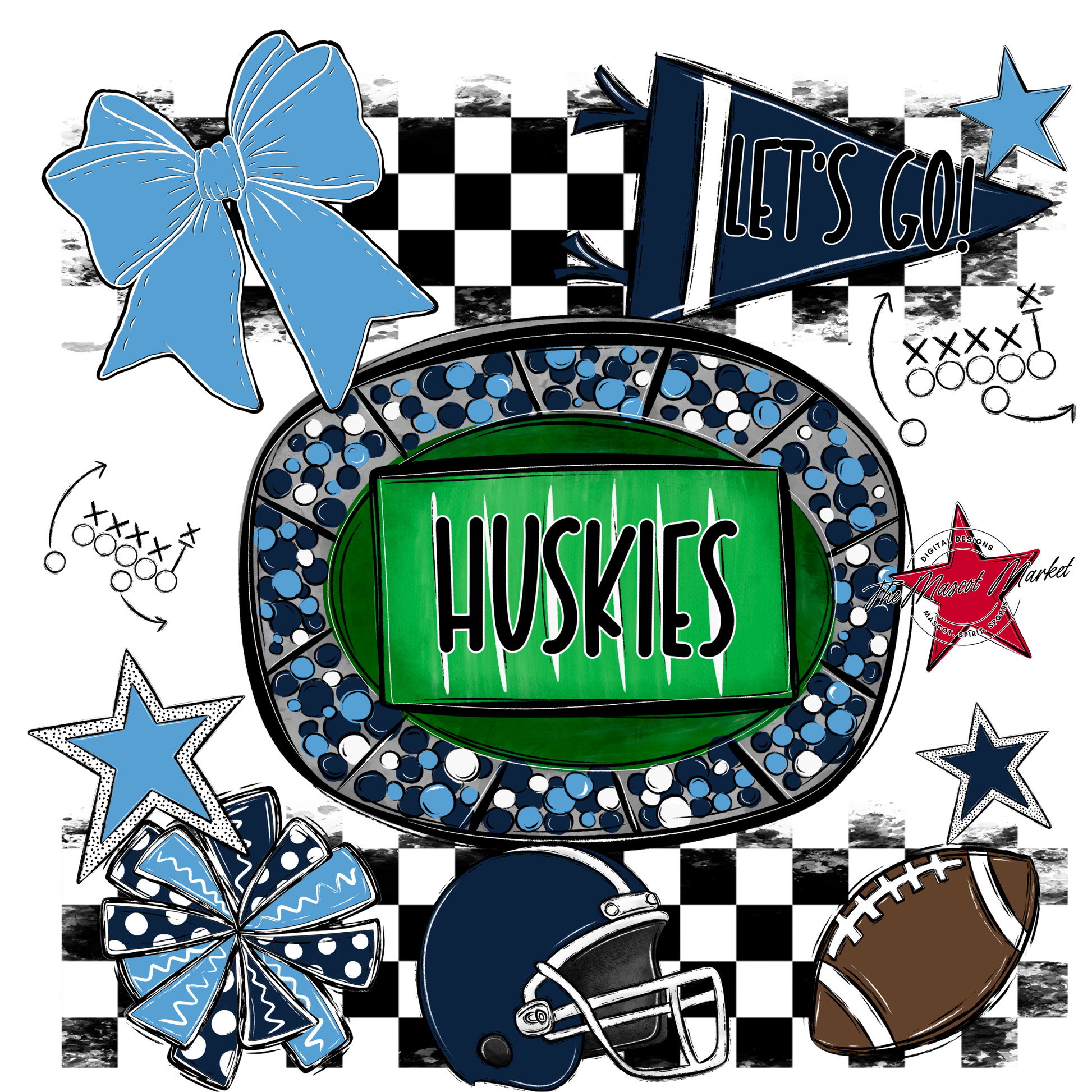 Huskies Checkers Spirit Design-Navy-Carolina Blue