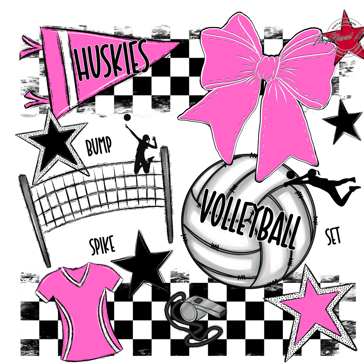 Huskies Checkers Volleyball Spirit Design-Baby Pink