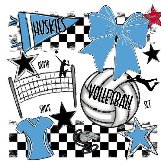 Huskies Checkers Volleyball Spirit Design-Carolina Blue
