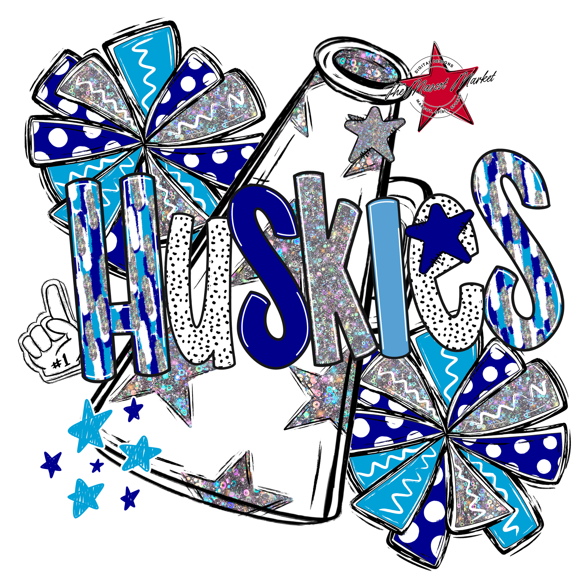 Huskies Cheer Megaphone Scrape-Blue-Carolina Blue