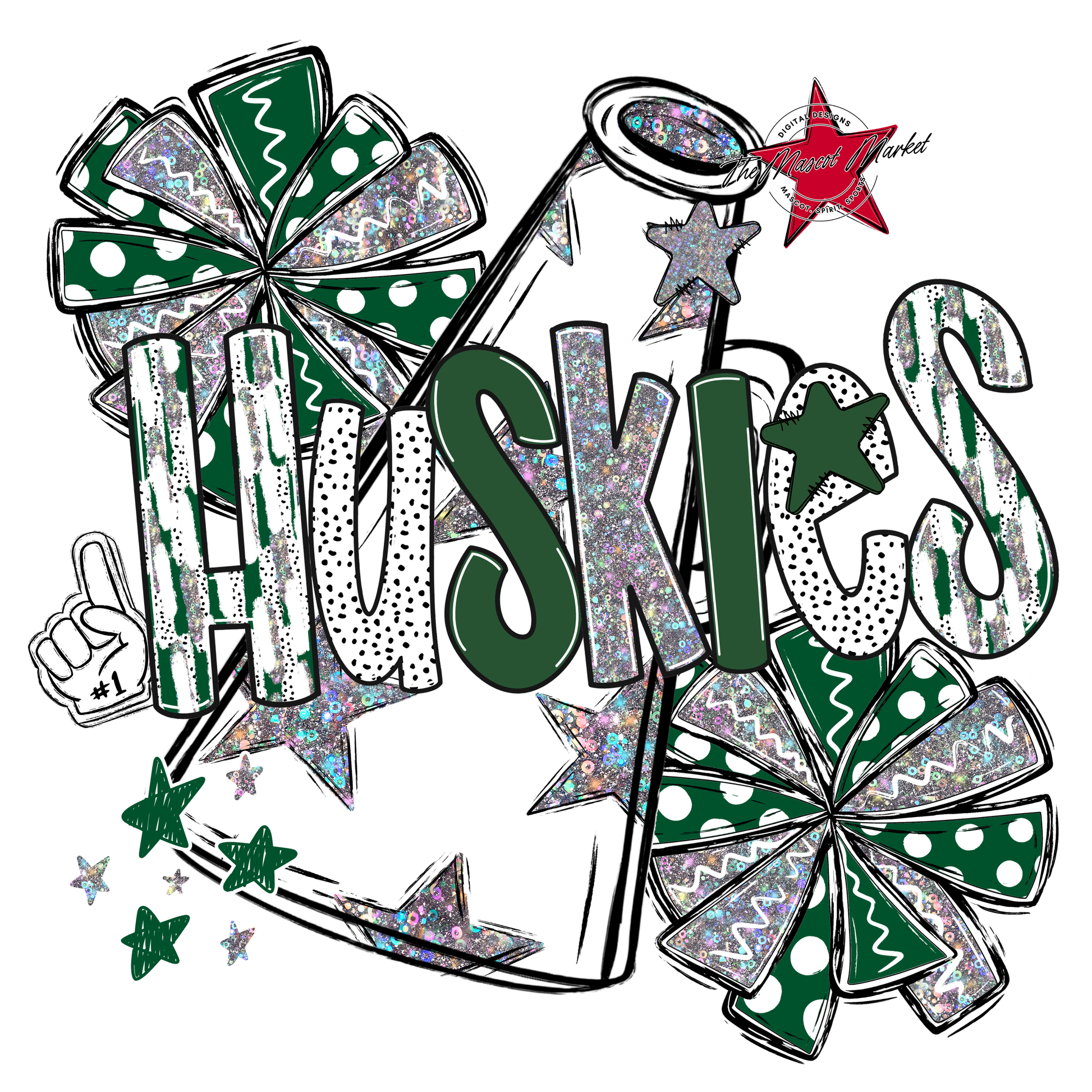 Huskies Cheer Megaphone Scrape-Green