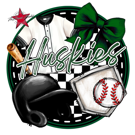Huskies Circle Baseball Design-Green