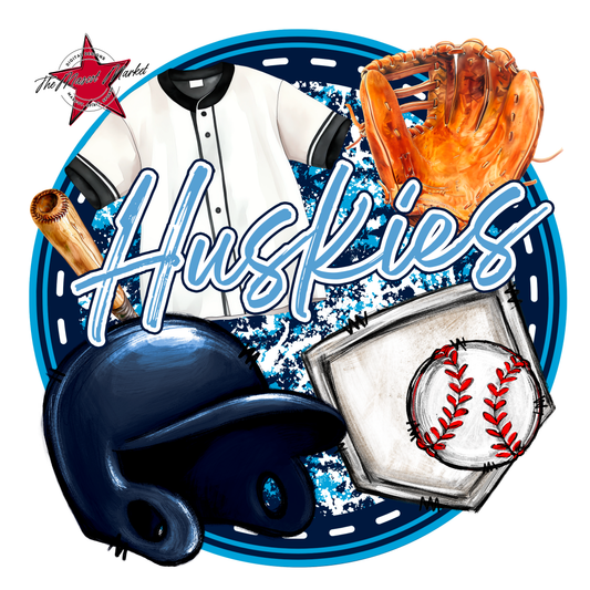 Huskies Circle Baseball Design-Navy-Carolina Blue