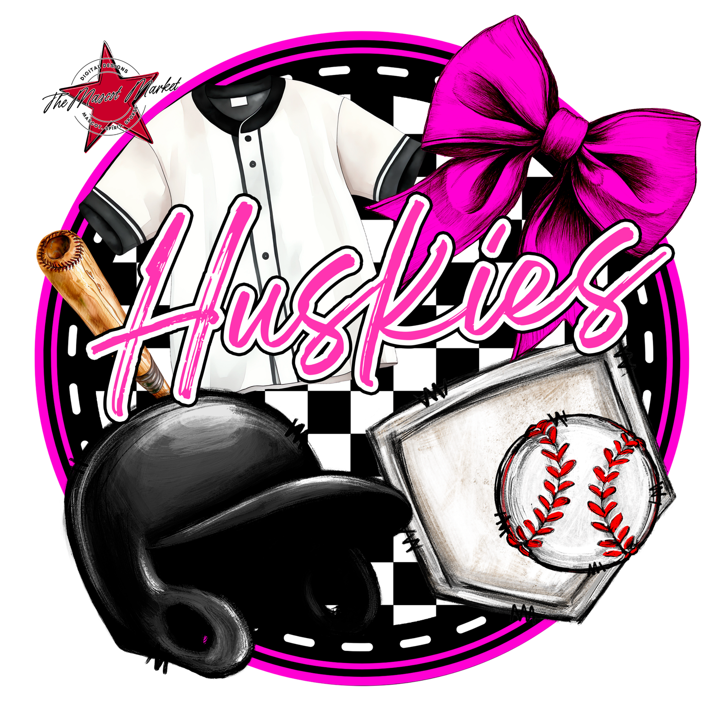 Huskies Circle Baseball Design-Pink