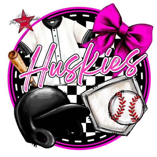 Huskies Circle Baseball Design-Pink