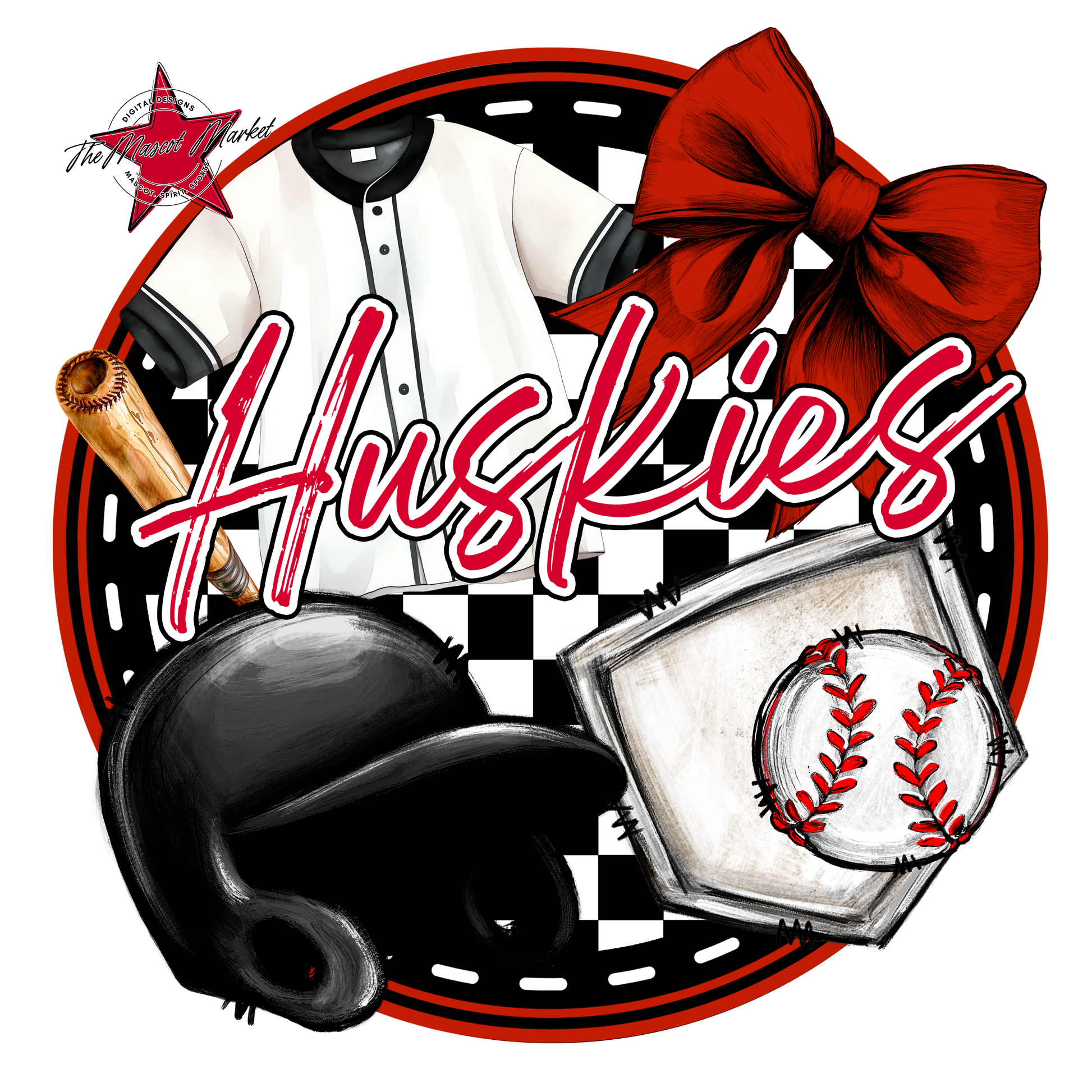 Huskies Circle Baseball Design-Red