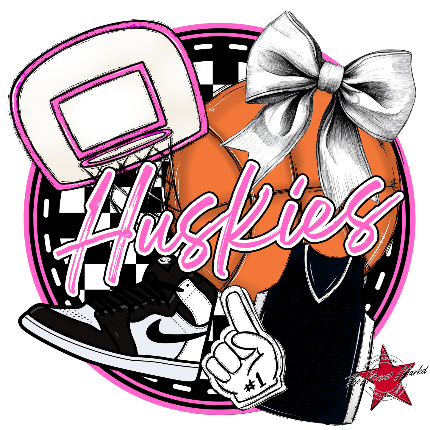 Huskies Circle Basketball Design-Baby Pink