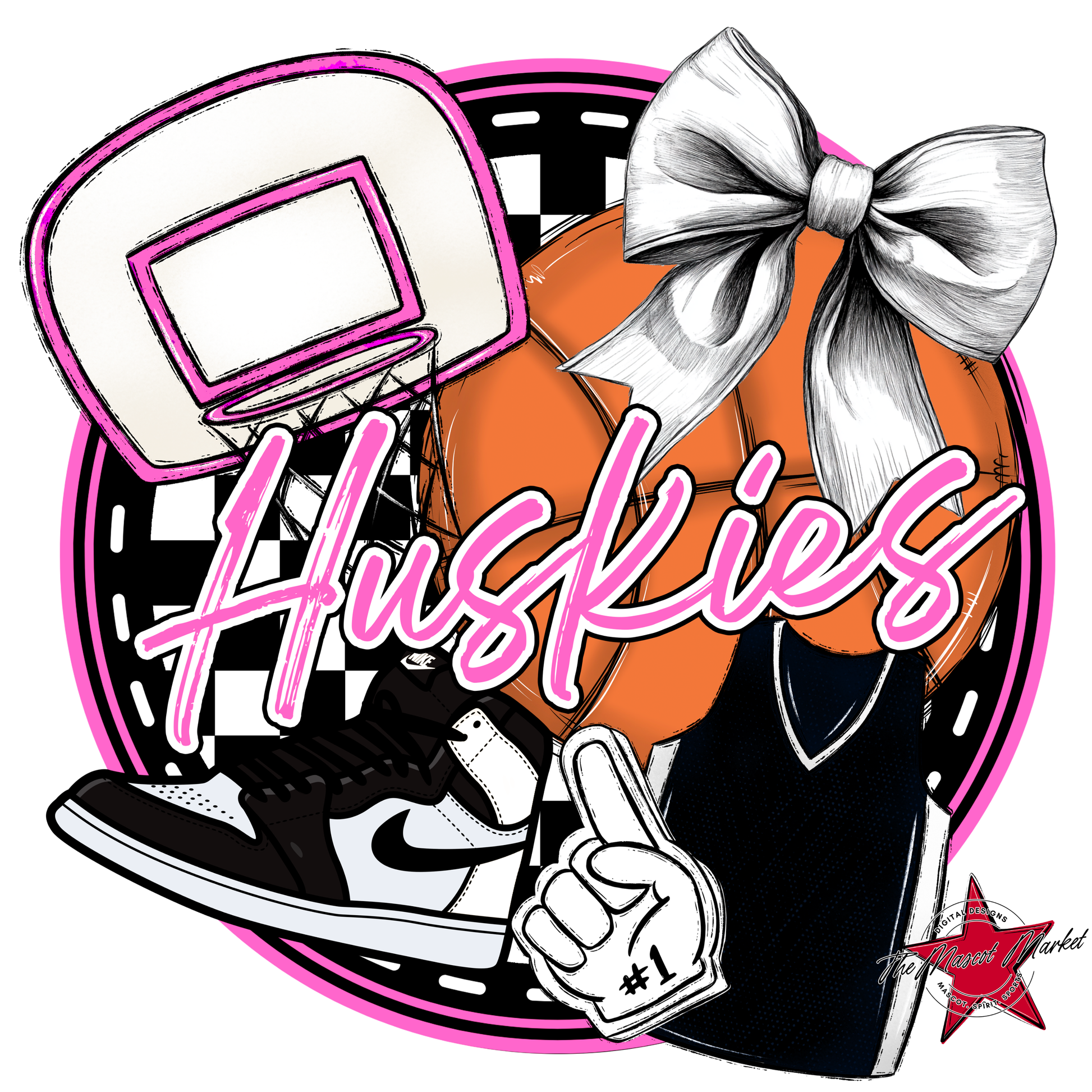 Huskies Circle Basketball Design-Baby Pink