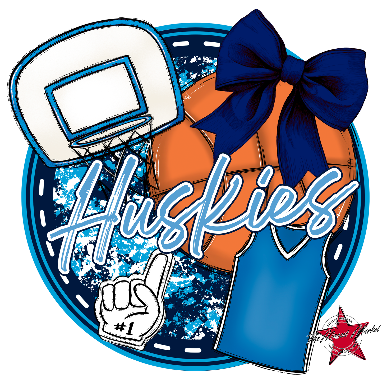 Huskies Circle Basketball Design-Navy-Carolina Blue