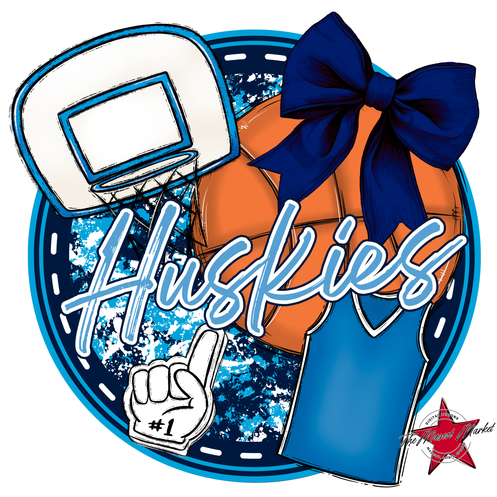 Huskies Circle Basketball Design-Navy-Carolina Blue