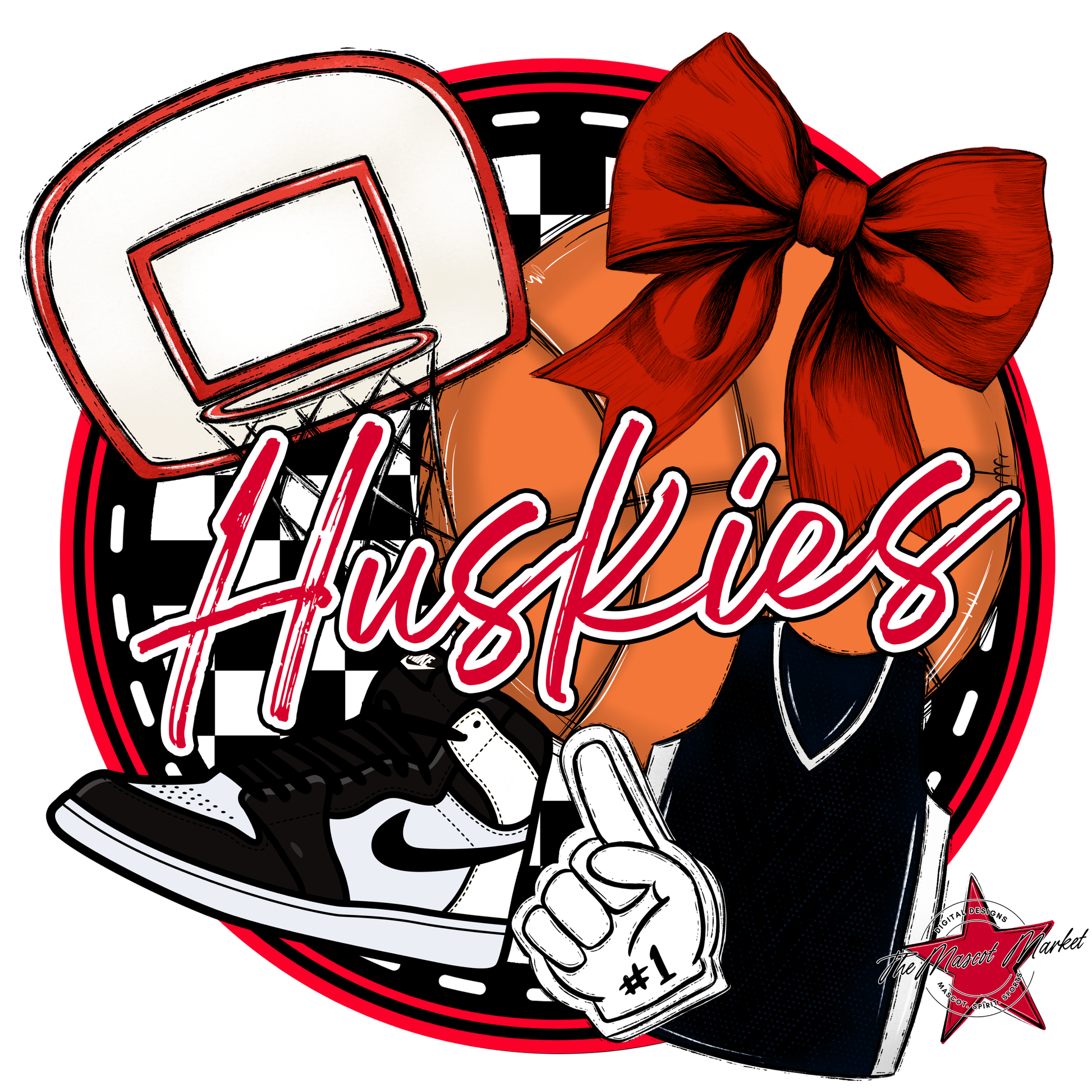 Huskies Circle Basketball Design-Red