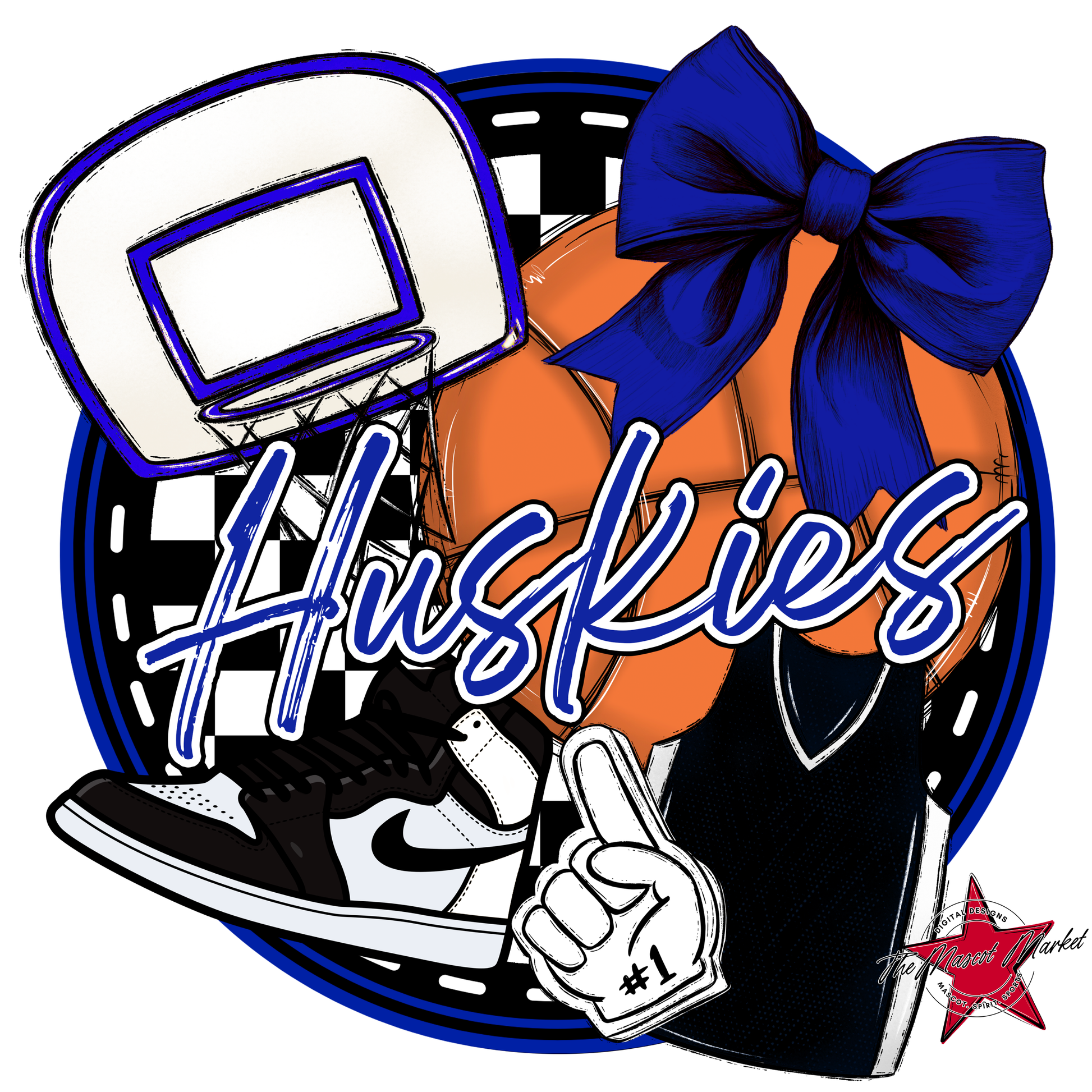 Huskies Circle Basketball Design-Royal Blue