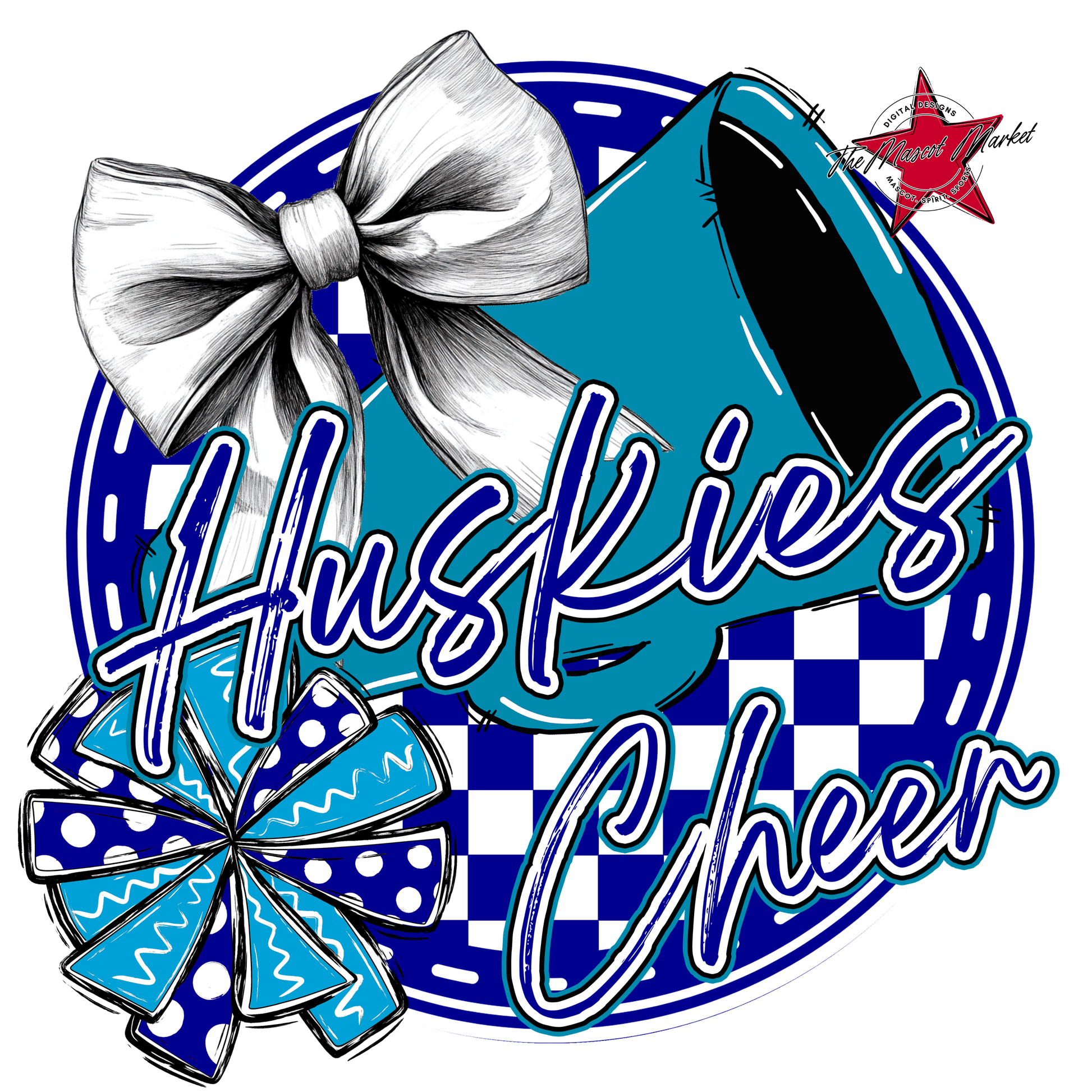 Huskies Circle Cheer Design-Blue-Carolina Blue