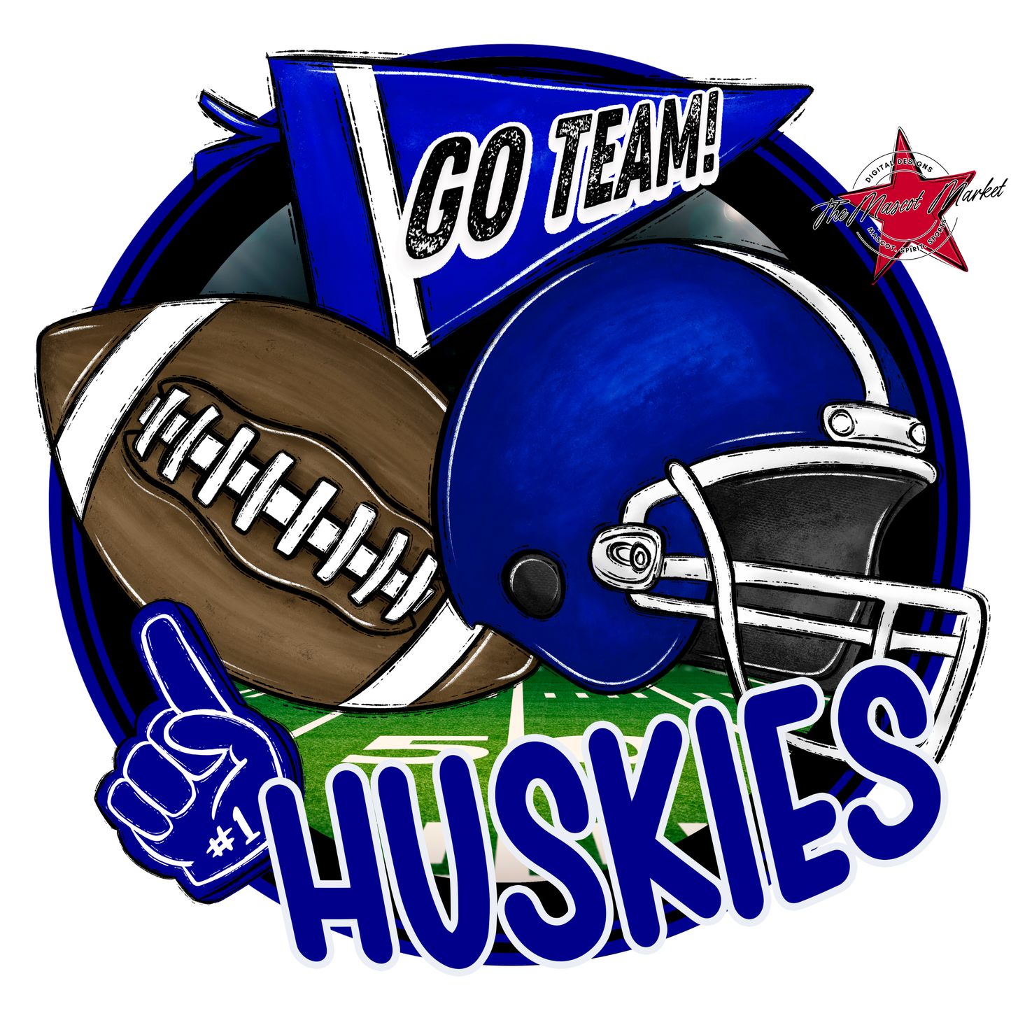 Huskies Circle Football Design-Blue