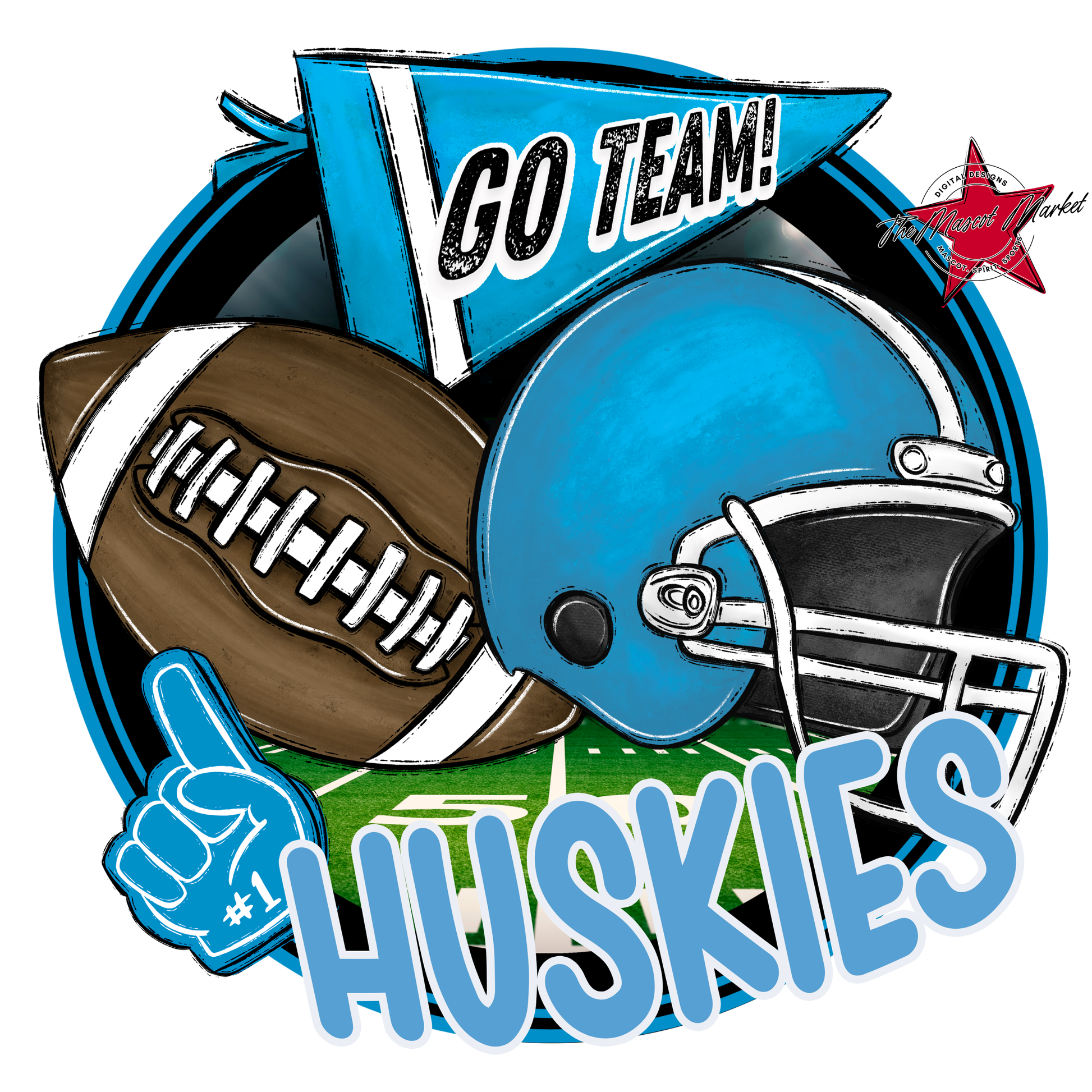 Huskies Circle Football Design-Carolina Blue