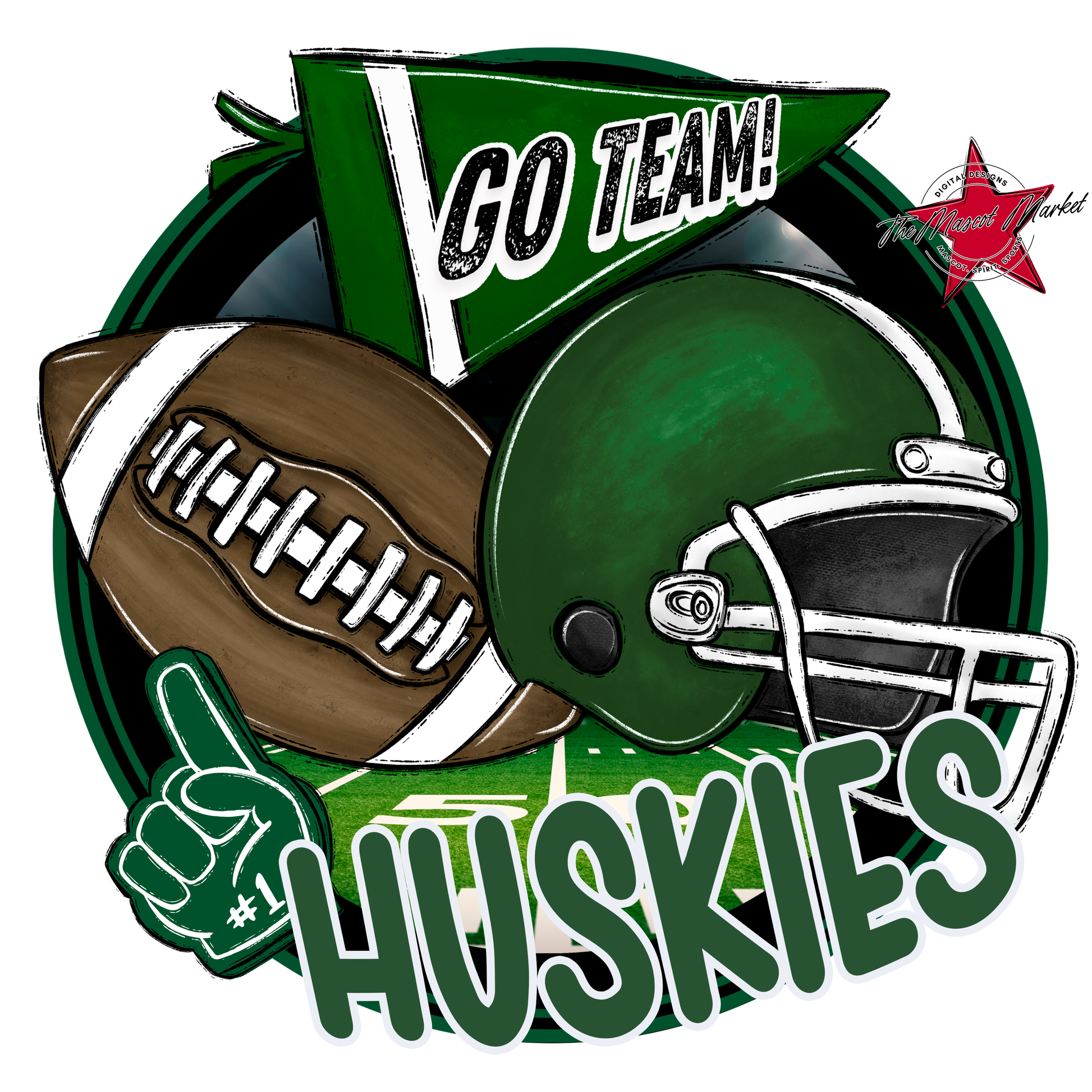 Huskies Circle Football Design-Green