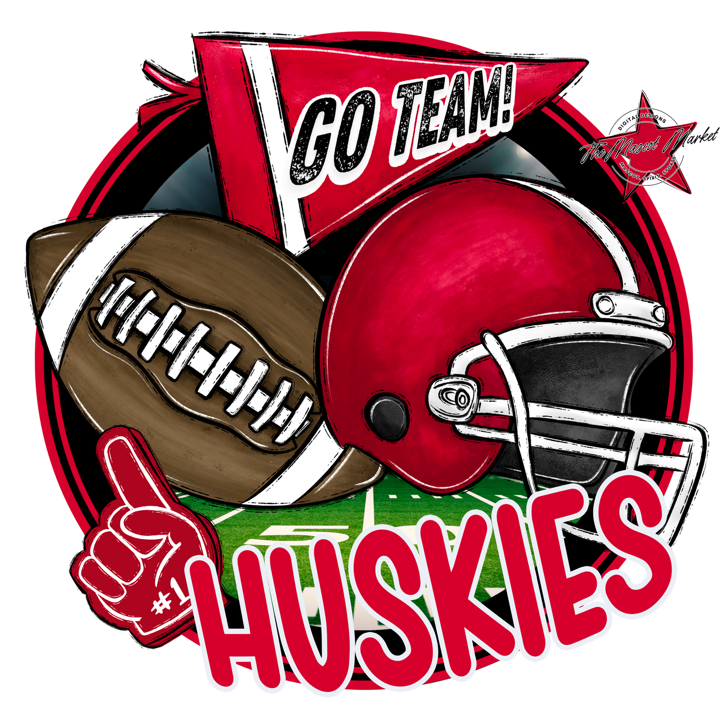 Huskies Circle Football Design-Red
