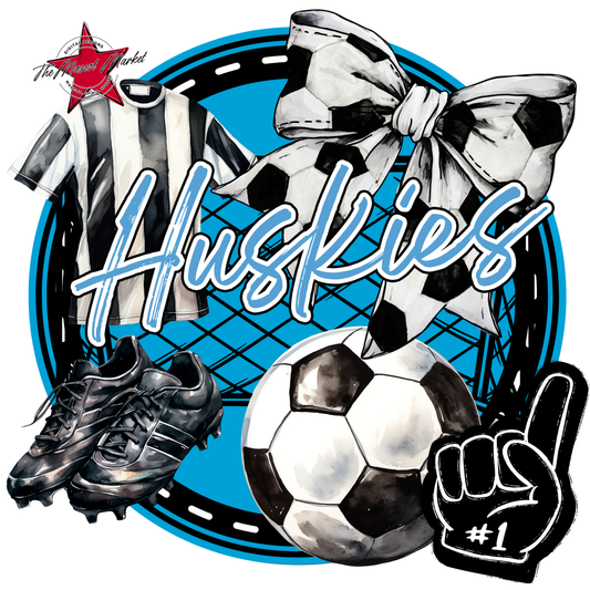 Huskies Circle Soccer Design-Carolina Blue