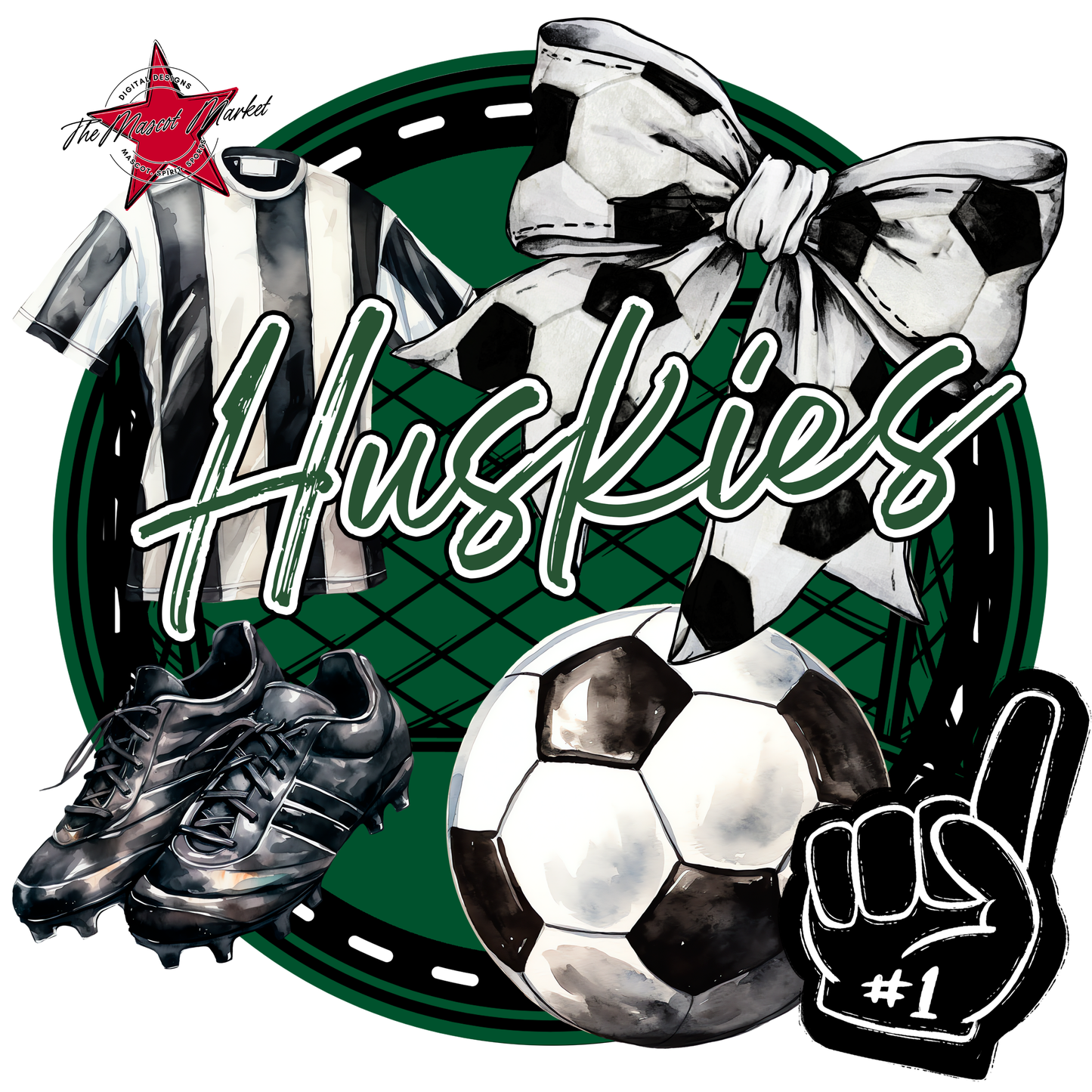 Huskies Circle Soccer Design-Green