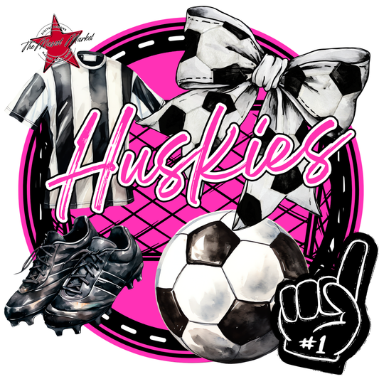 Huskies Circle Soccer Design-Pink