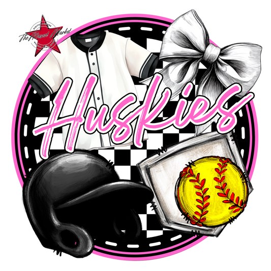 Huskies Circle Softball Design-Baby Pink