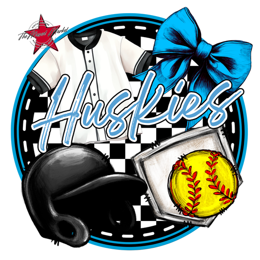 Huskies Circle Softball Design-Carolina Blue