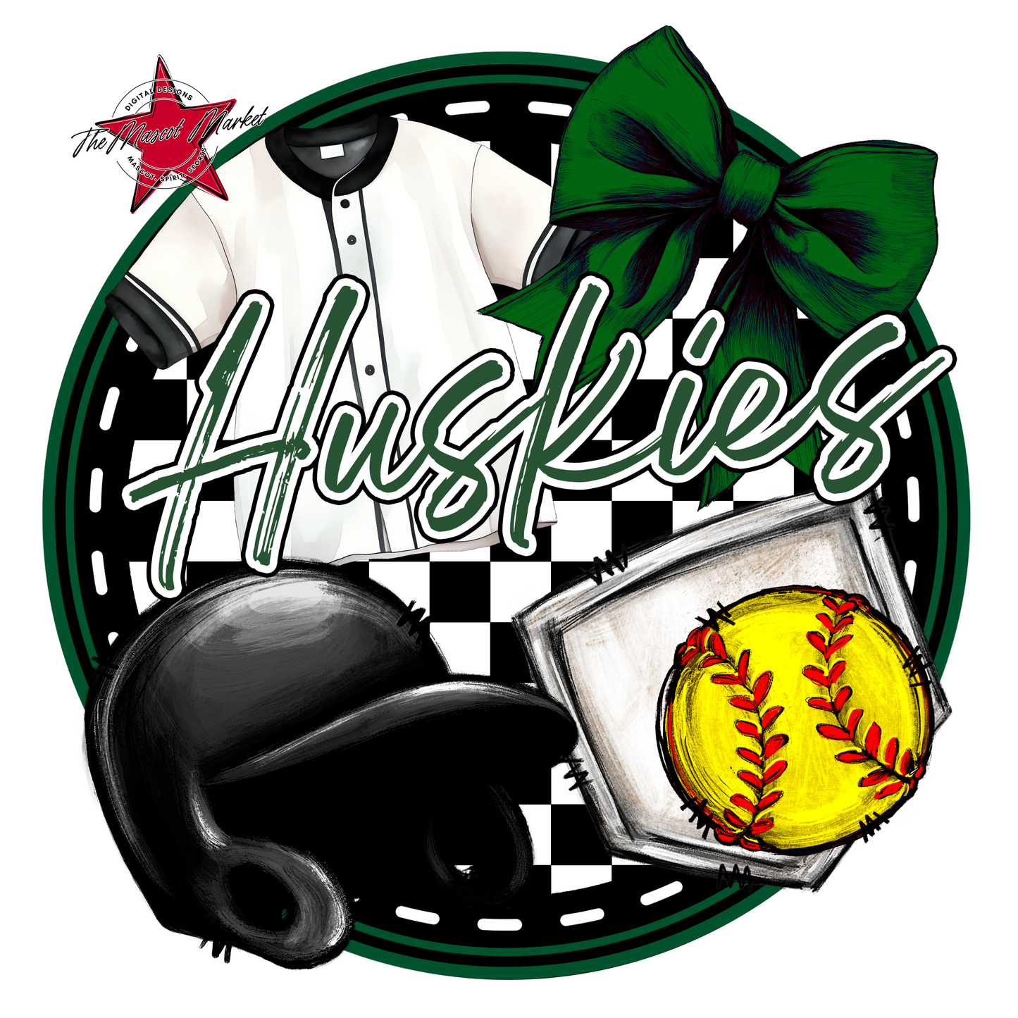 Huskies Circle Softball Design-Green