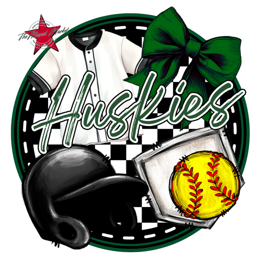 Huskies Circle Softball Design-Green