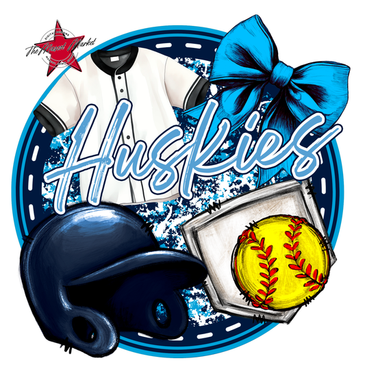 Huskies Circle Softball Design-Navy-Carolina Blue