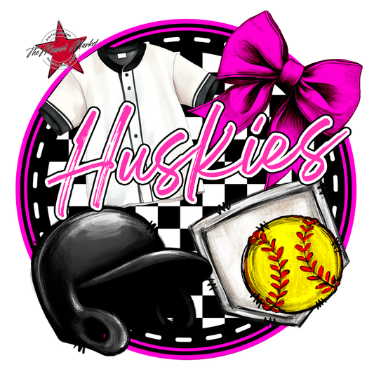 Huskies Circle Softball Design-Pink