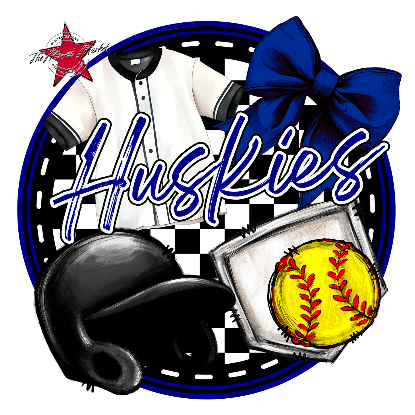 Huskies Circle Softball Design-Royal Blue