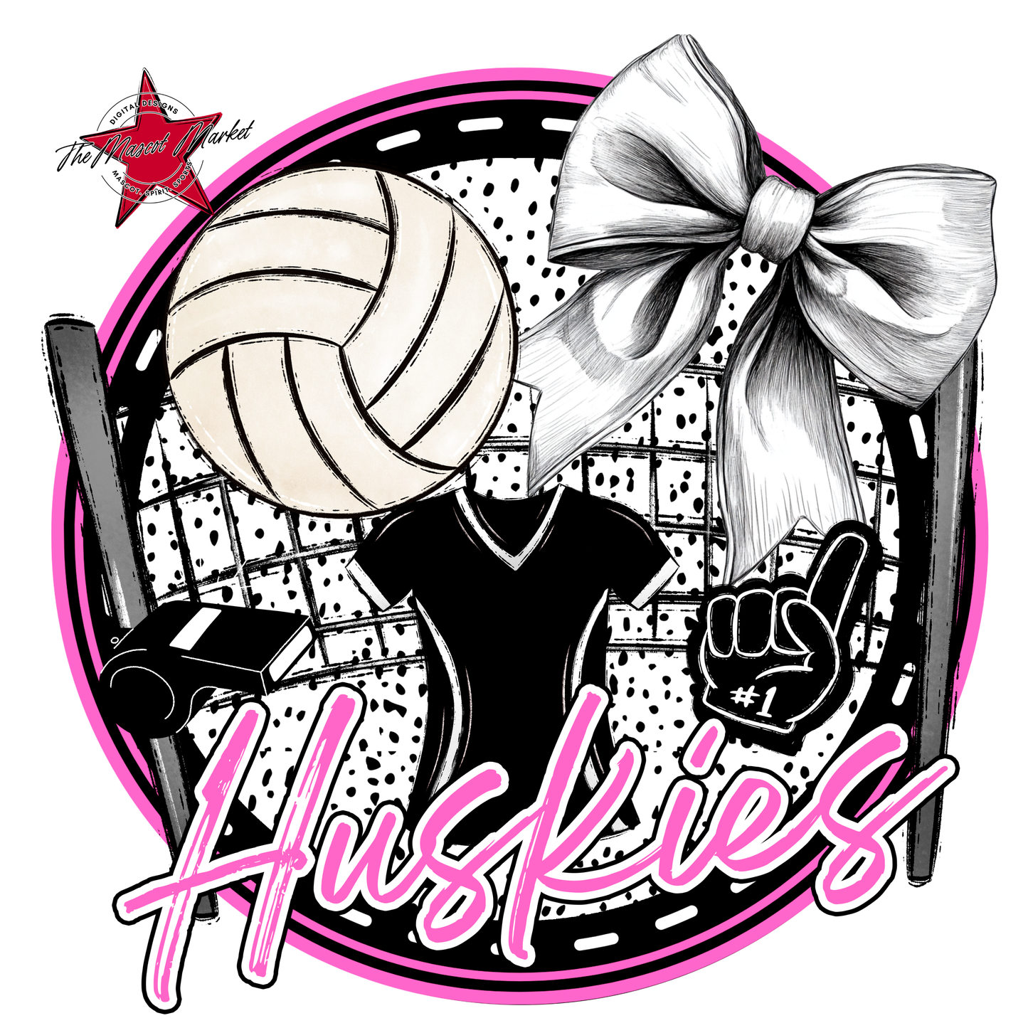 Huskies Circle Volleyball Design-Baby Pink