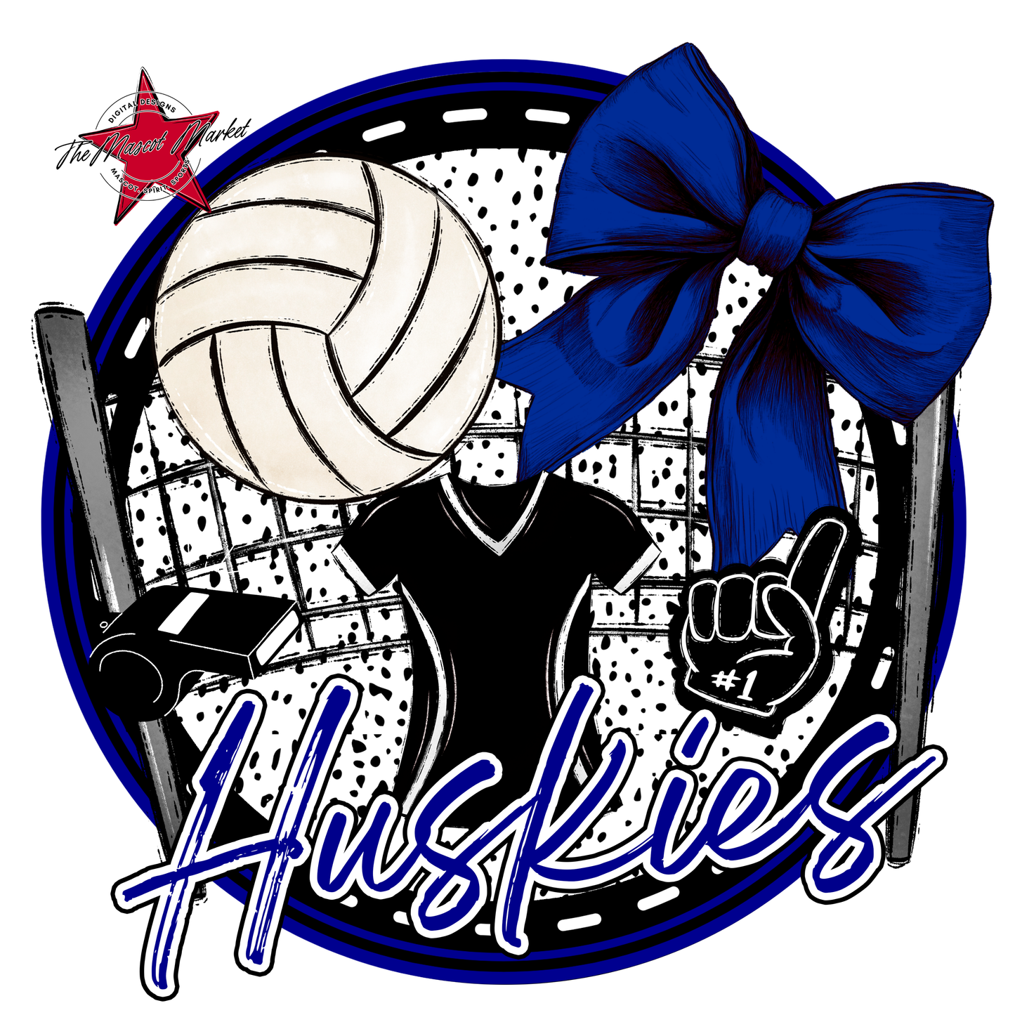 Huskies Circle Volleyball Design-Blue