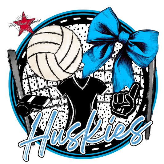 Huskies Circle Volleyball Design-Carolina Blue
