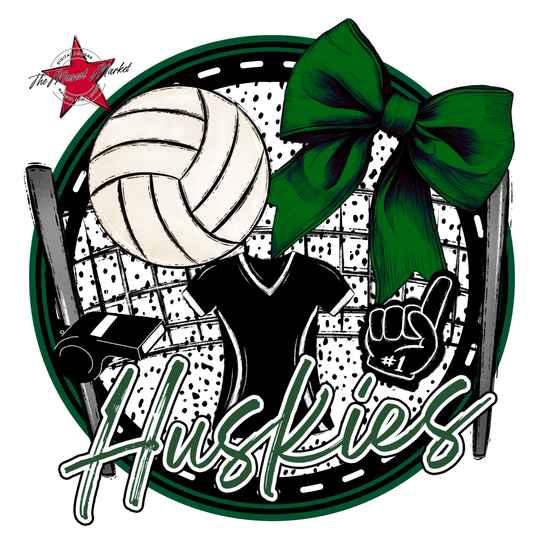 Huskies Circle Volleyball Design-Green