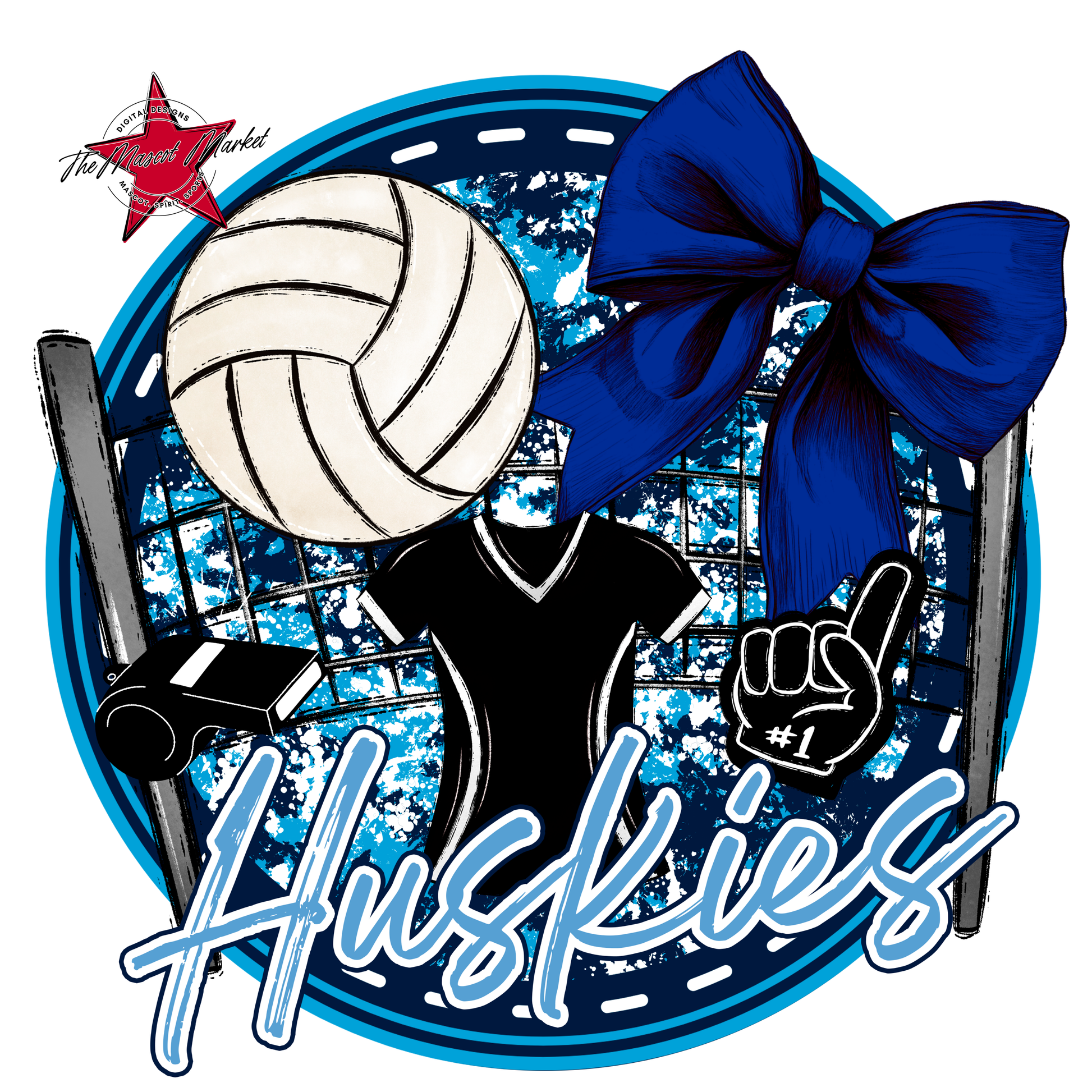 Huskies Circle Volleyball Design-Navy-Carolina Blue
