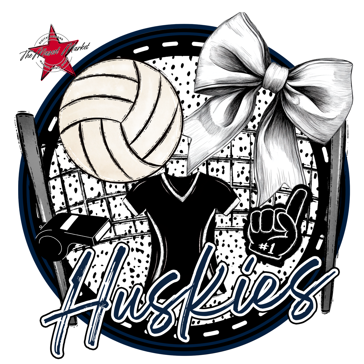 Huskies Circle Volleyball Design-Navy