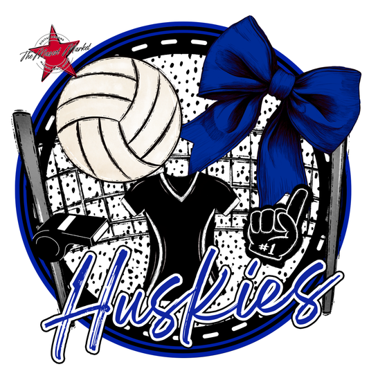Huskies Circle Volleyball Design-Royal Blue