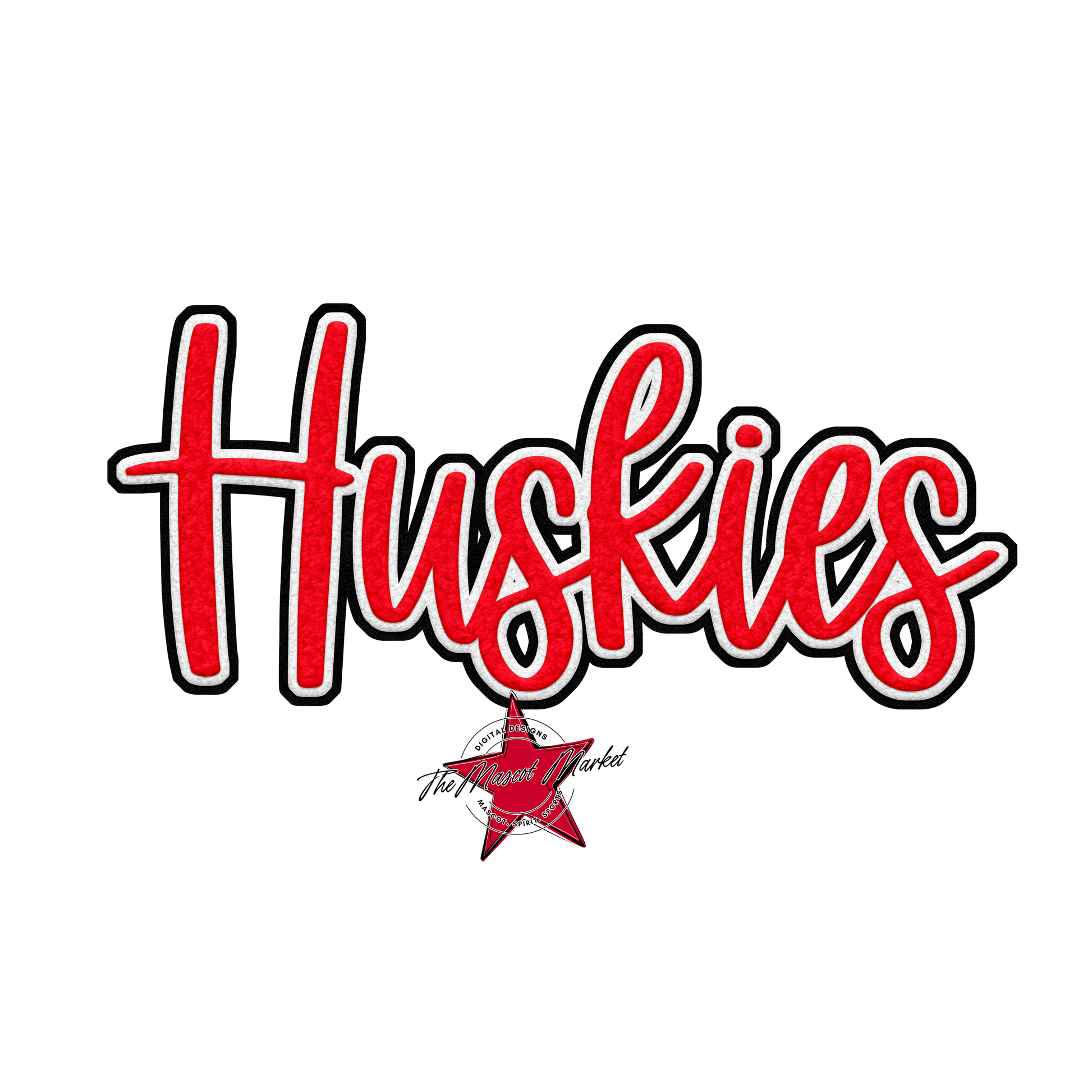 Huskies Faux Chenille Patch-Bright Red