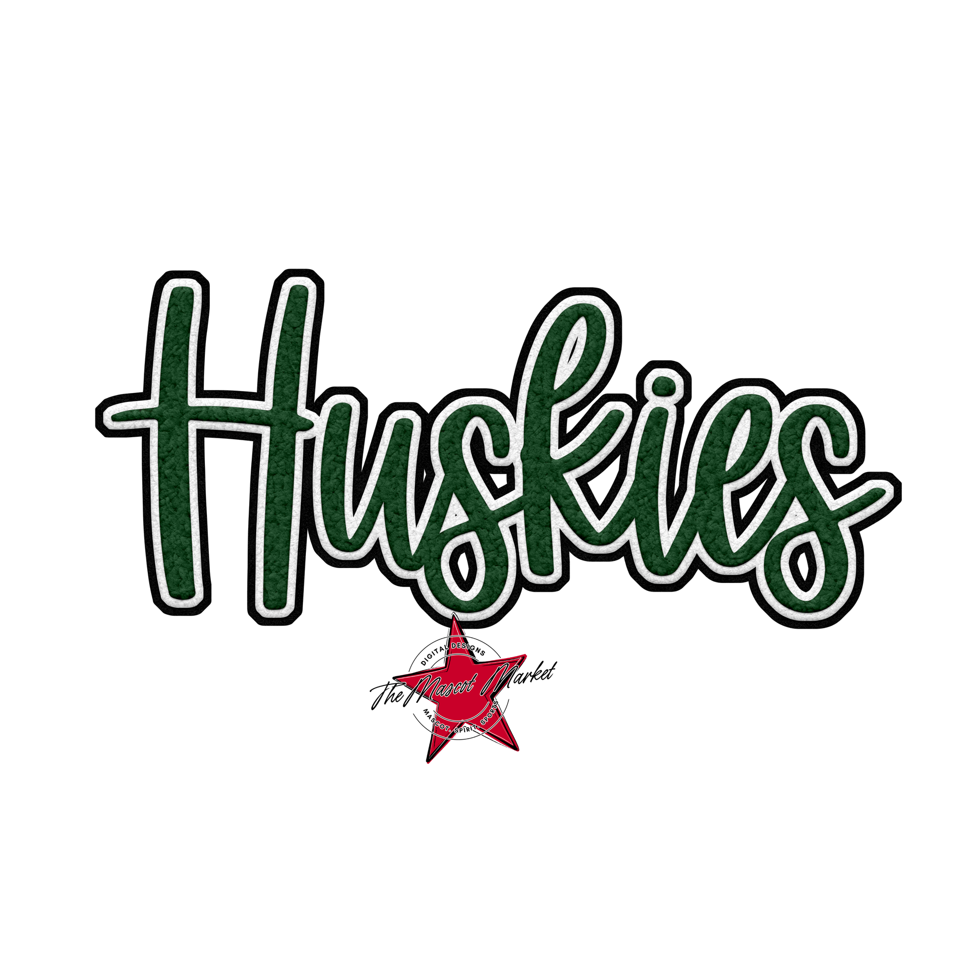 Huskies Faux Chenille Patch-Green