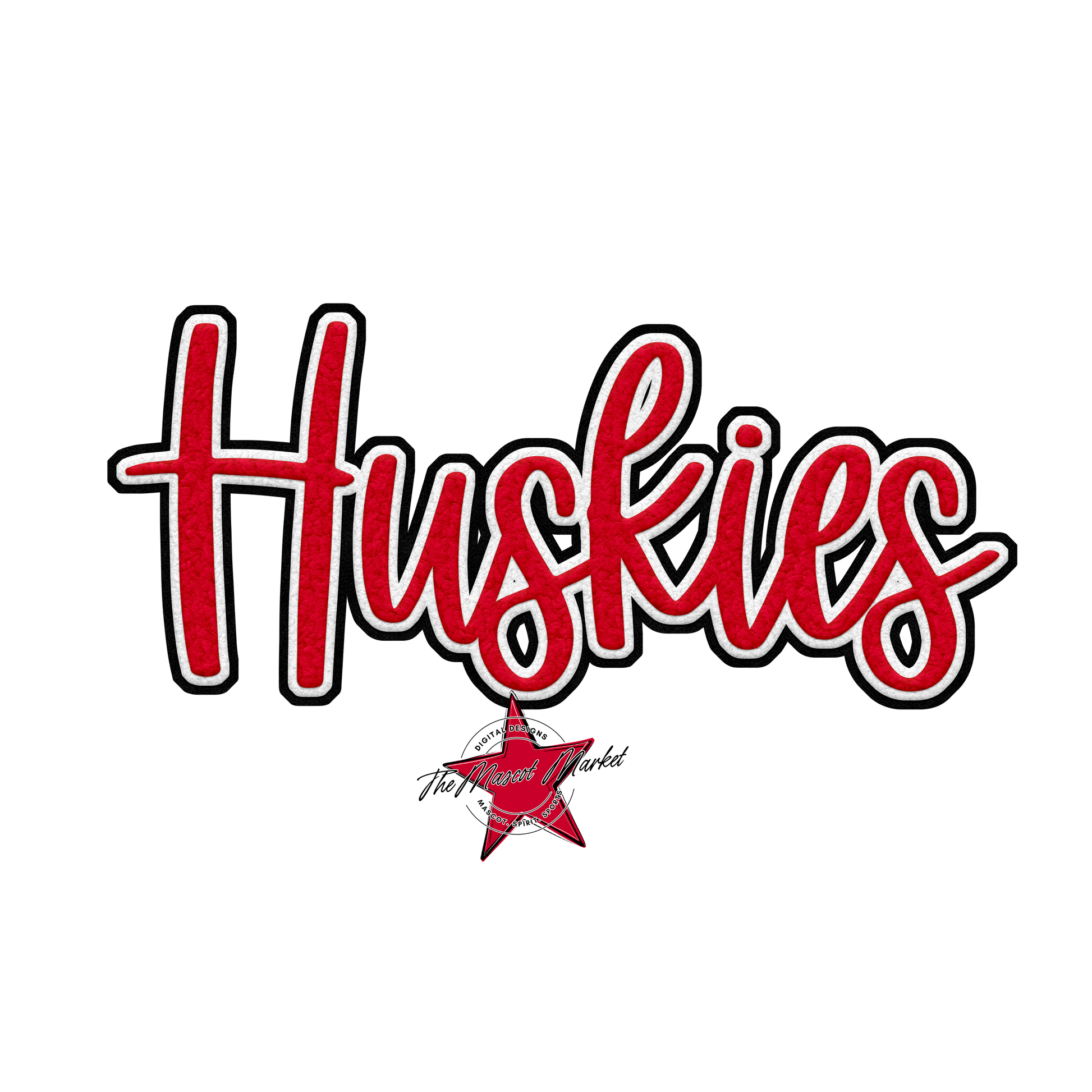 Huskies Faux Chenille Patch-Red
