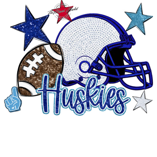 Huskies Football Embroidered Sequins Design-Blue & Carolina Blue