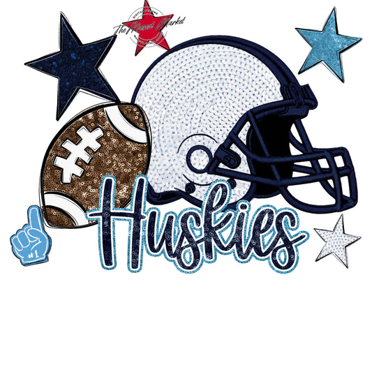 Huskies Football Embroidered Sequins Design-Navy & Carolina Blue