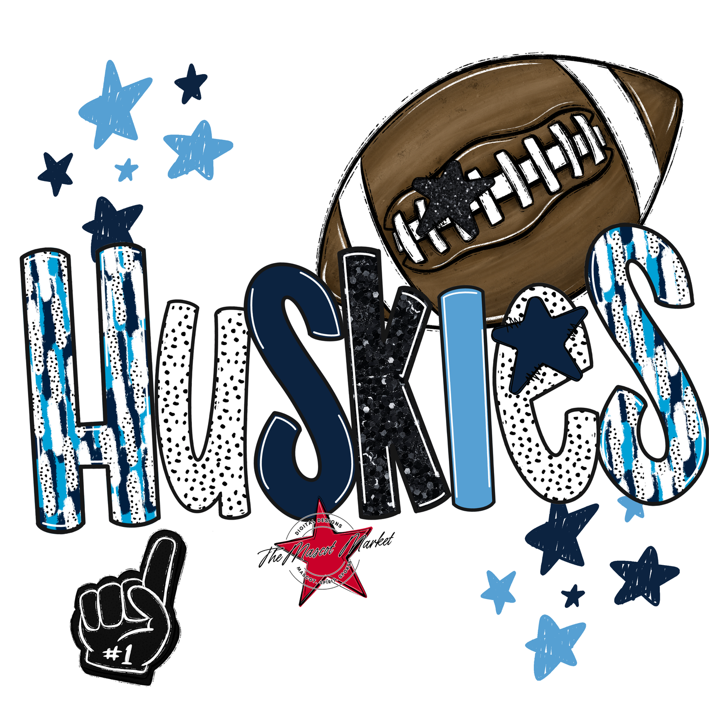 Huskies Football Scrape-Navy-Carolina Blue
