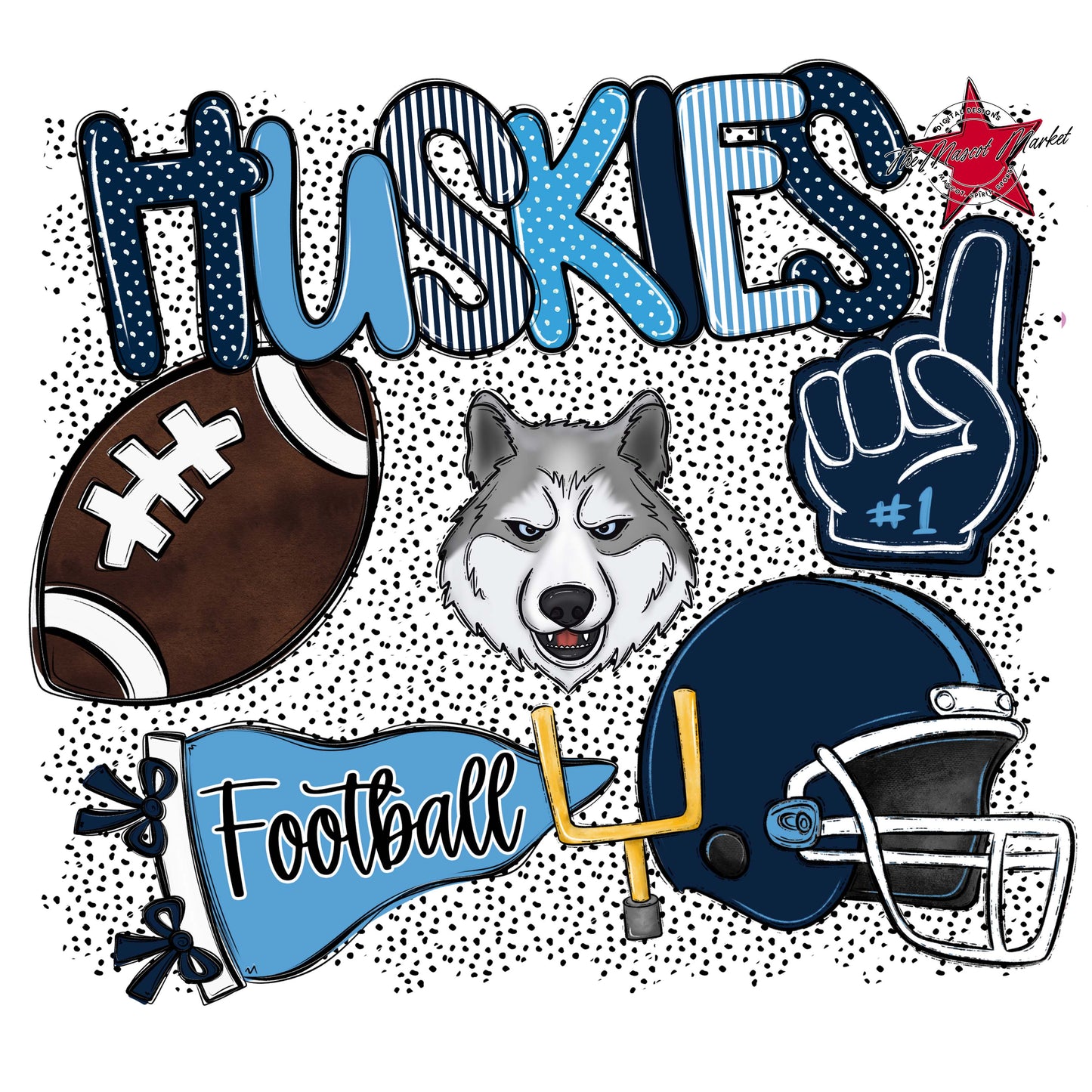 Huskies Football Spirit-Navy & Carolina Blue