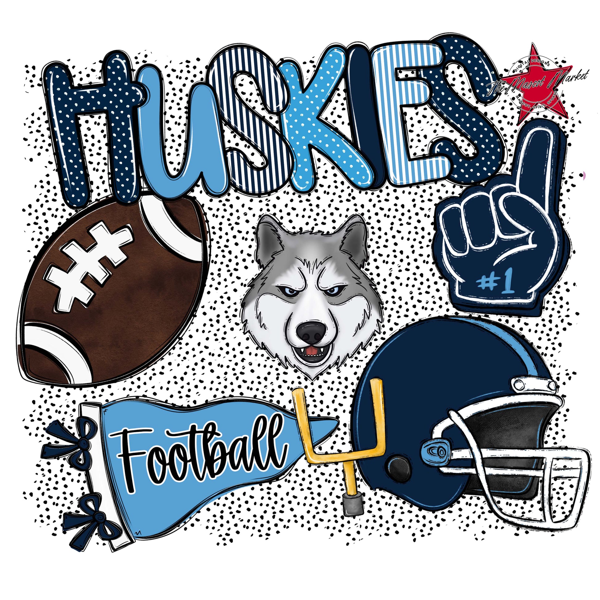 Huskies Football Spirit-Navy & Carolina Blue