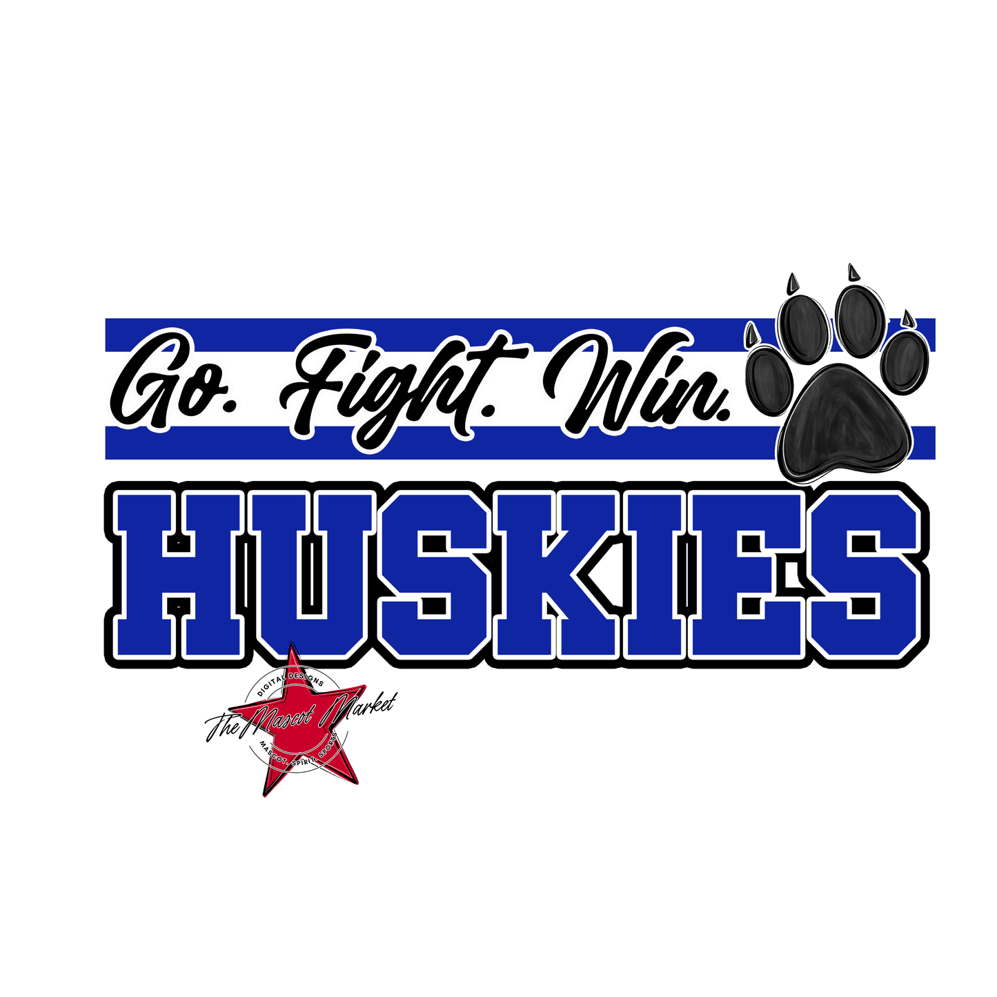 Huskies Go Fight Win Mascot Lines-Blue