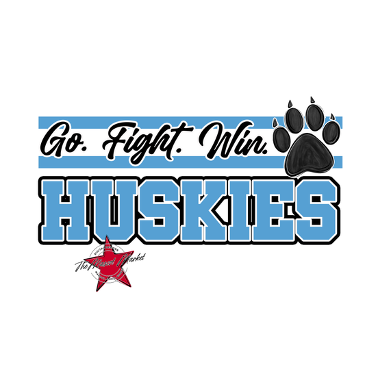 Huskies Go Fight Win Mascot Lines-Carolina Blue