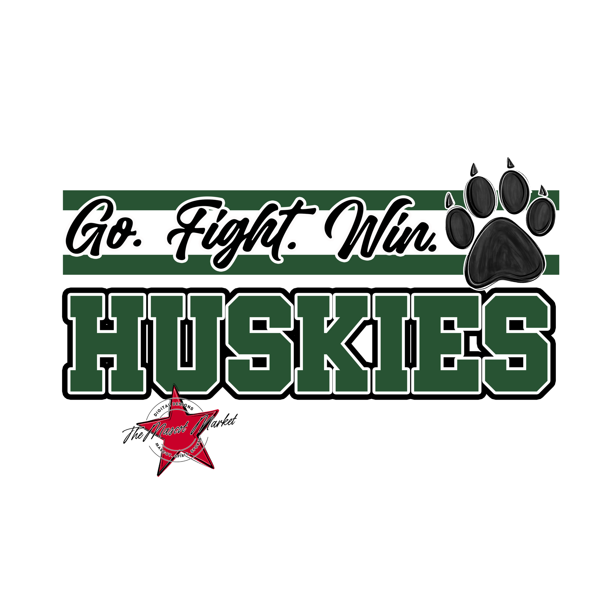 Huskies Go Fight Win Mascot Lines-Green
